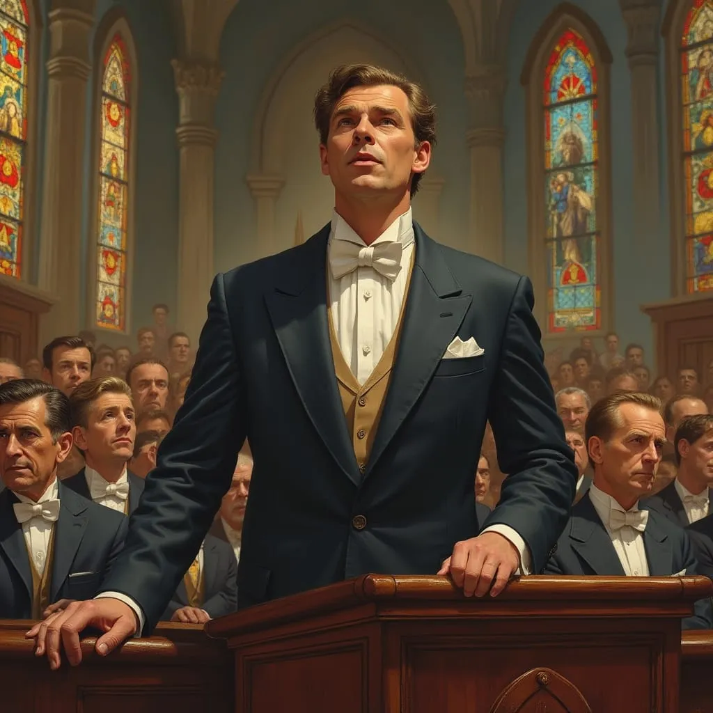 AI art of Elmer Gantry standing at a pulpit